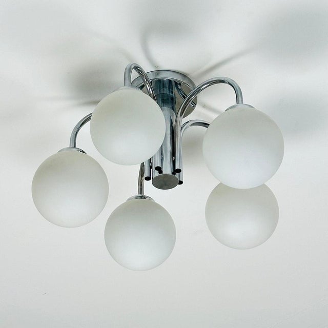 Chrome-Plated Atomic Sputnik Chandelier with White Glass Balls, 1970s For Sale - Image 11 of 11