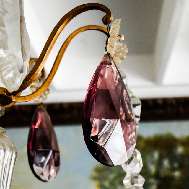 Large Louis XV Style Cage Chandelier with Crystal Pendants and Amethyst Drops, 1950 For Sale - Image 11 of 18