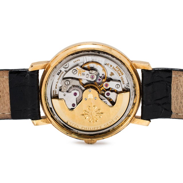 Metal Vintage Patek Philippe Calatrava 35mm 3445 Sapphire 18k Yellow Gold Watch For Sale - Image 7 of 11