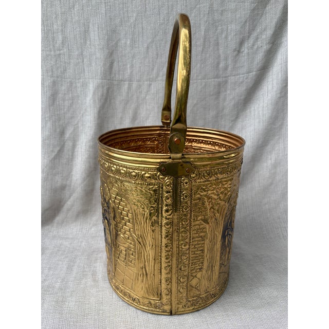Vintage Raised Repousse Brass Fire Wood Bucket For Sale - Image 9 of 13