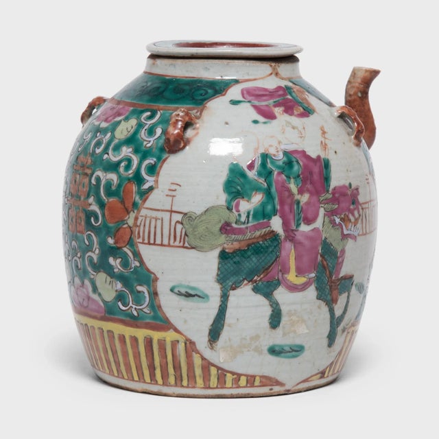 Chinese Antique Chinese Enamelware Teapot With Mythical Qilin For Sale - Image 3 of 11