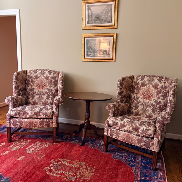 Ivory Pair of Jacquard TRS Wingback Chairs For Sale - Image 8 of 12