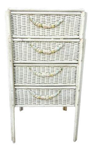 Antique Wicker Linen Cabinet With Chalkware Details