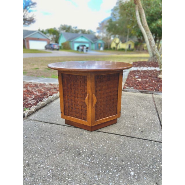 Vintage Lane Perception Side Table with Basketweave Door Fronts With Hexagon Cubby Storage For Sale - Image 13 of 13