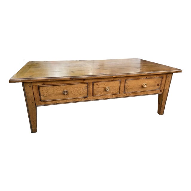 Drexel Furniture Rustic Farmhouse Pine Wood Coffee Table For Sale