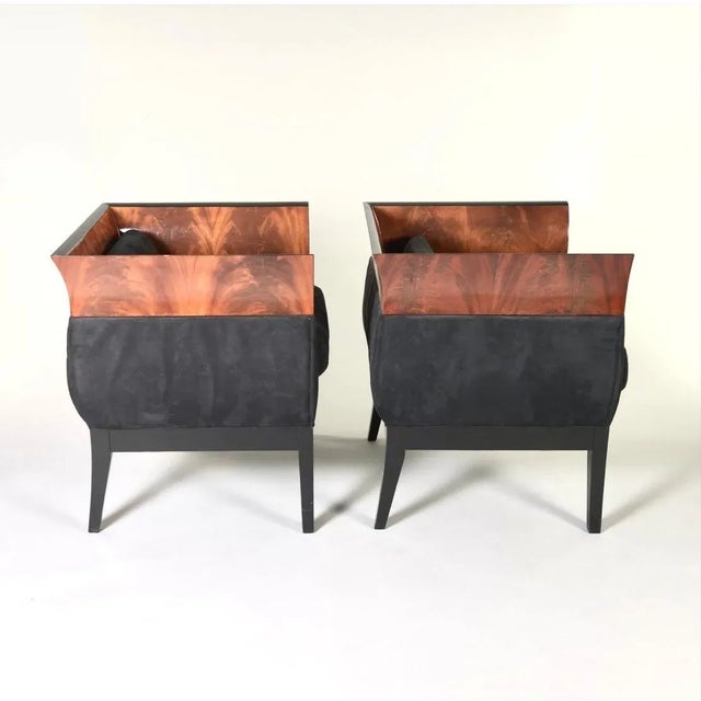Art Deco Orlando Diaz-Azcuy Chalice Chairs in Black Micro Fiber and Rosewood - a Pair For Sale - Image 3 of 6