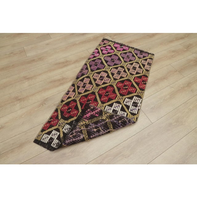1960s Tribal Ikat Geometric Black Hand Knotted Kilim Rug For Sale - Image 4 of 13