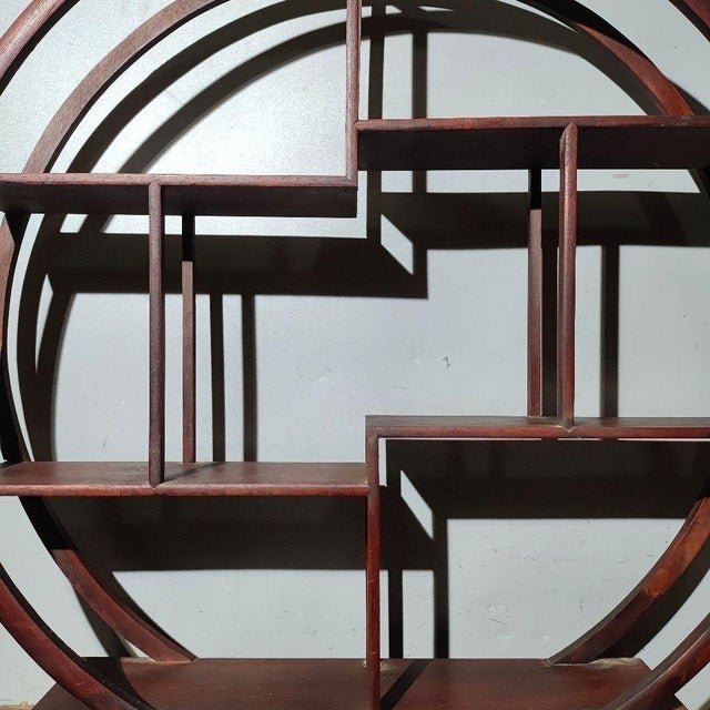 Chinese Vintage Chinese Round Rosewood Display Stand (Curio) With Drawers & Jade Accents - 60.5cm For Sale - Image 3 of 9