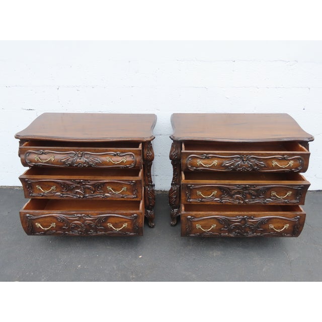 French Heavy Carved Large Nightstands Commodes Small Dressers Chests a Pair 6459 For Sale - Image 15 of 18