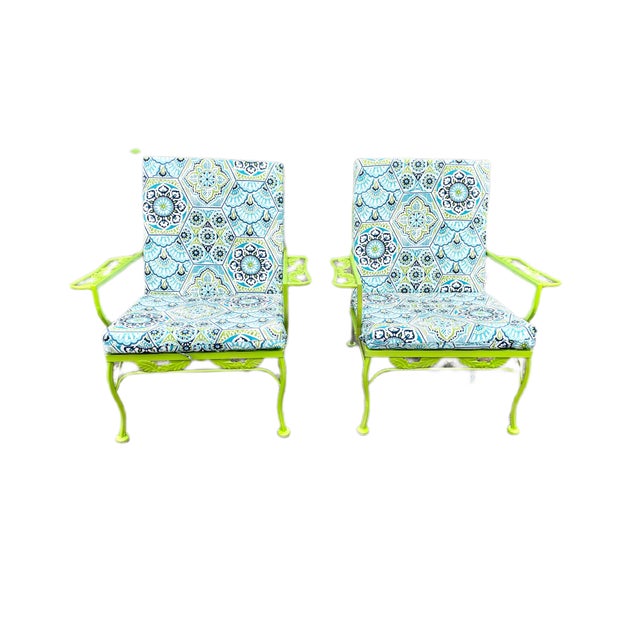 Vintage Wrought Iron Patio Restored Arm Chairs - Set of 2 For Sale - Image 11 of 12