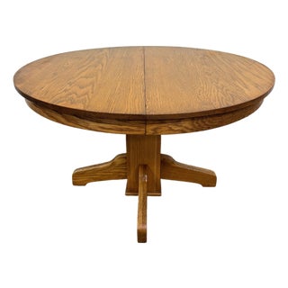 Vintage Solid Oak Round Pedestal Dining Table For Sale