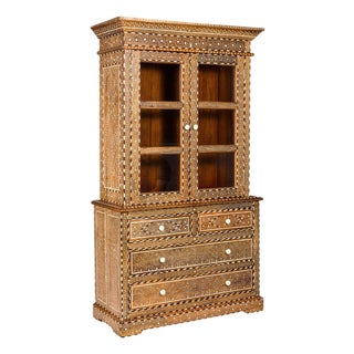 Anglo Style Buffet à Deux-Corps with Abundant Floral Themed Bone Inlay For Sale