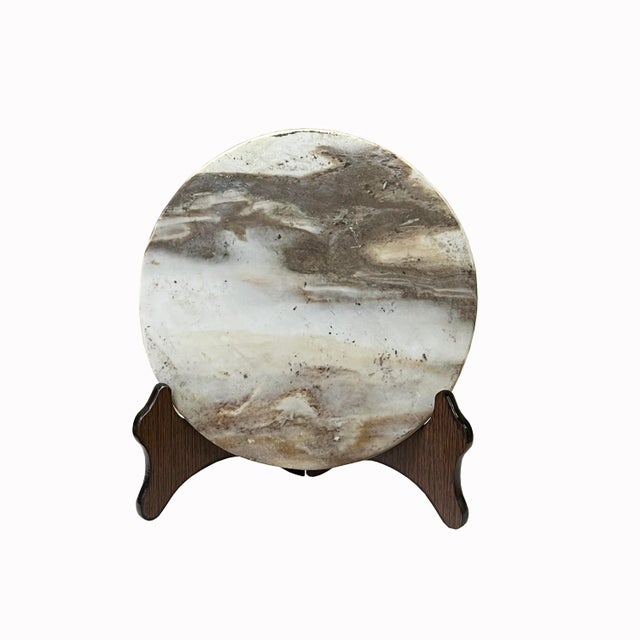 Chinese Natural Dream Stone Round White Fengshui Plaque Display For Sale In San Francisco - Image 6 of 6