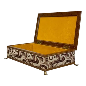 Mid-Century Walnut Spiraled Motif Claw Foot Jewelry Dresser Storage Box
