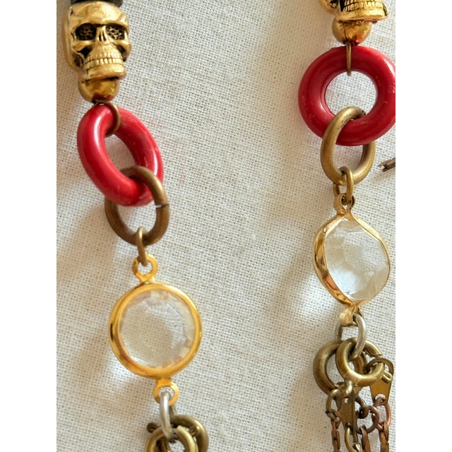 Vintage 1990s Gothic Tribal Brass Skull Shoulder Duster Earrings, Pair For Sale - Image 4 of 14