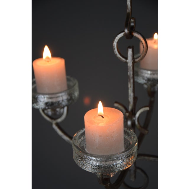 Mid-Century Modern Wrought Iron and Glass Ceiling Candle Holder from Iittala, 1970s For Sale - Image 6 of 12