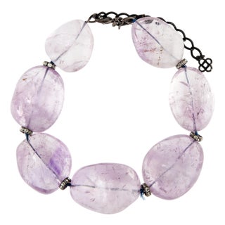 2000s Oscar De La Renta Necklace Choker Amethyst Large Smooth Tumble Beads Signed For Sale