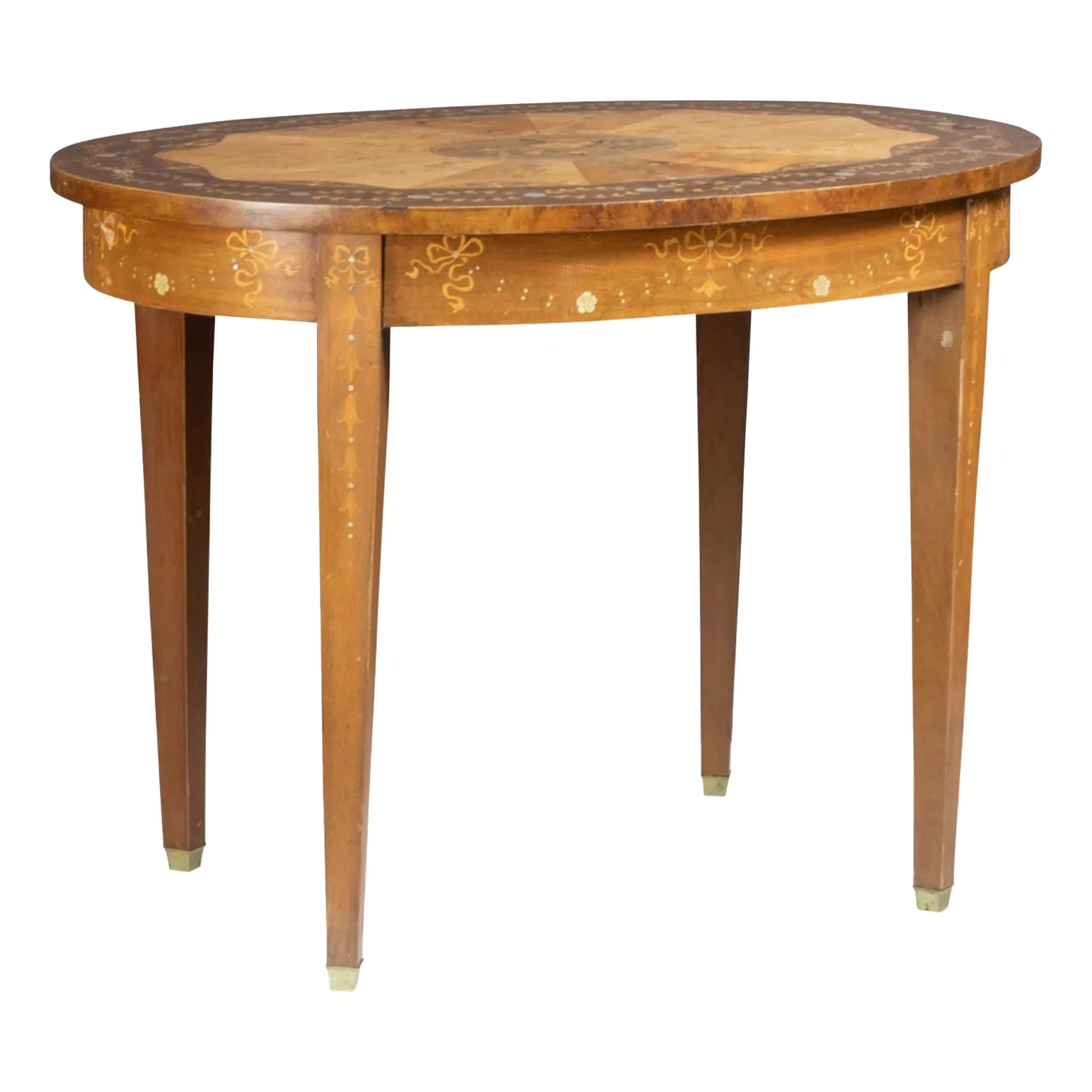 Very Large French Marquetry Decorated Oval Occasional Table | Chairish