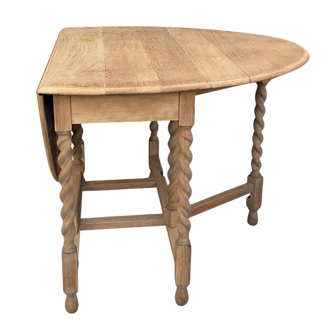 1920s English Bleached Oak Gateleg Table For Sale - Image 4 of 11