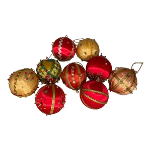 Mid Century Handmade Satin and Beaded Ornaments- Set of 9