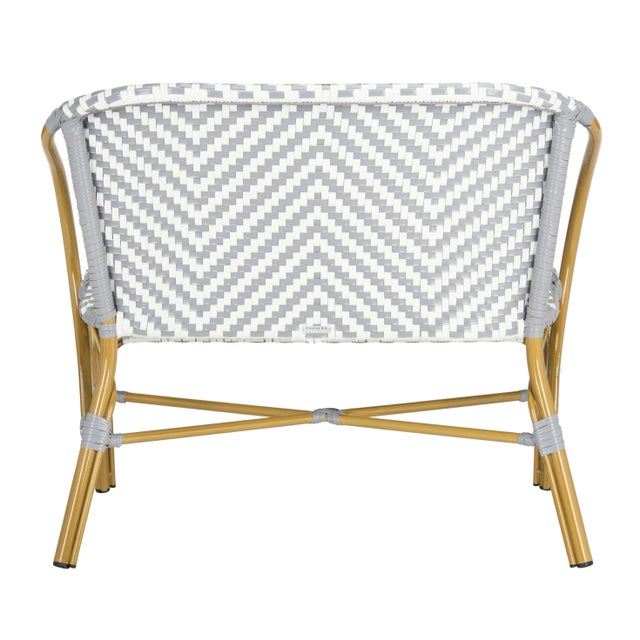 Herringbone Rattan Settee in Grey & White For Sale - Image 4 of 9