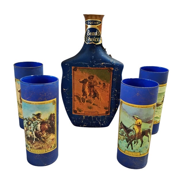 Vintage Americana Jim Beam Choice Americana Blue Decanter & Glasses Set - 5 Pieces For Sale - Image 16 of 18