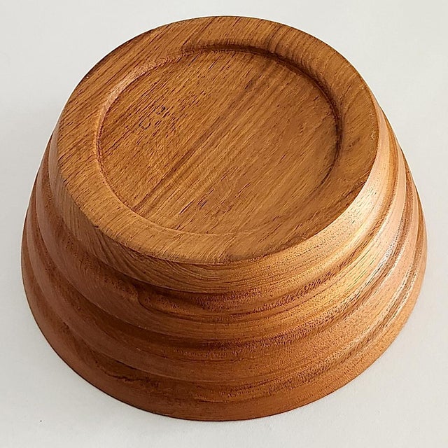 1970s Vintage Teak Wood Ribbed Bowl For Sale - Image 5 of 10