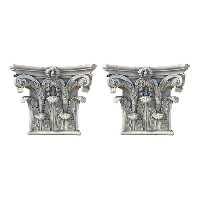 Corinthian Column Capitals Antique Terracotta - A Pair For Sale