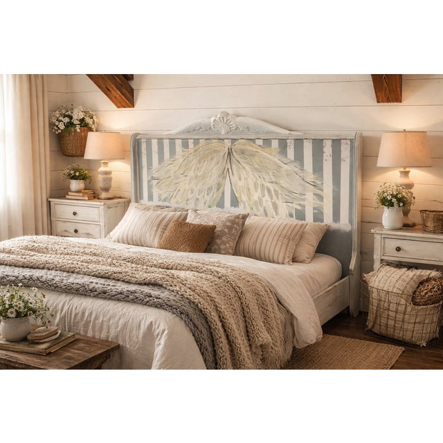One-of-a-kind hand-painted angel wing headboard—a true statement piece designed to bring character and meaning into your...