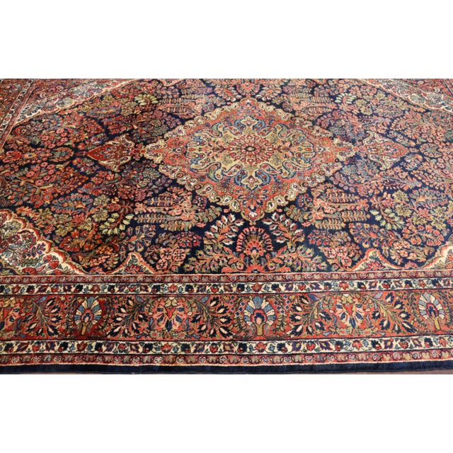 Antique Persian Mohajeran Sarouk Blue Carpet, 6'11" X 10'3" For Sale - Image 10 of 11