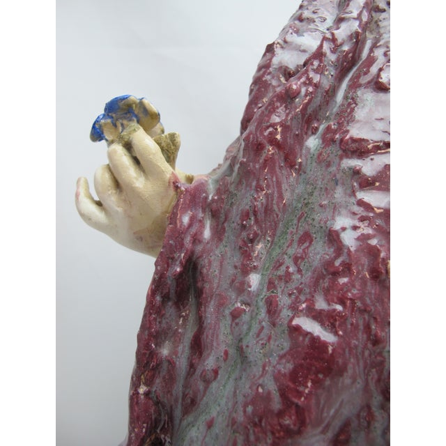 Susi Singer Terracotta Madonna With Blue Flower & Child 1951 Statue For Sale - Image 10 of 18