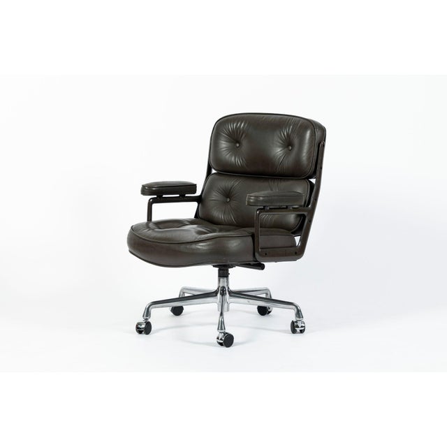 This vintage mid century modern dark gray leather Model 3475 Eames Time Life Executive or "Lobby" Desk Chair designed by...
