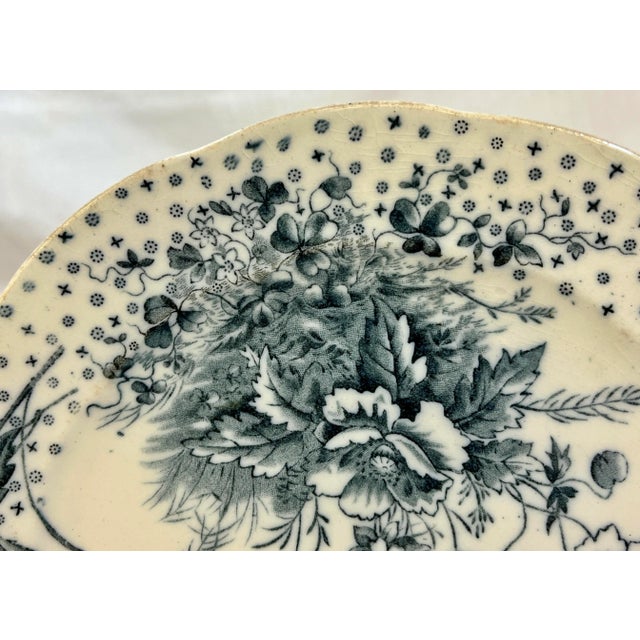 Antique Set of 4 Sampson Hancock Aesthetic Movement Blue Poppy Floral Pattern Scalloped Edge Dessert Plates From England - Circa 1885 For Sale - Image 9 of 12