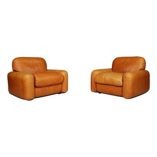 Mid-Century Modern Leather Lounge Chairs attributed to Arrigo Arrigoni for Busnelli, Italy, 1970s, Set of 2 For Sale