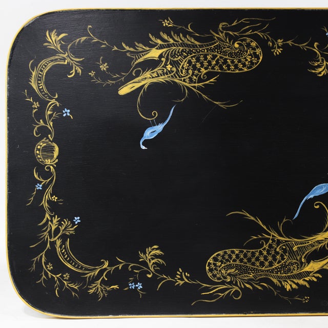 Pair of Vintage Black Lacquer Chinoiserie Side Tables With Gilt Peacock Motif For Sale - Image 10 of 16