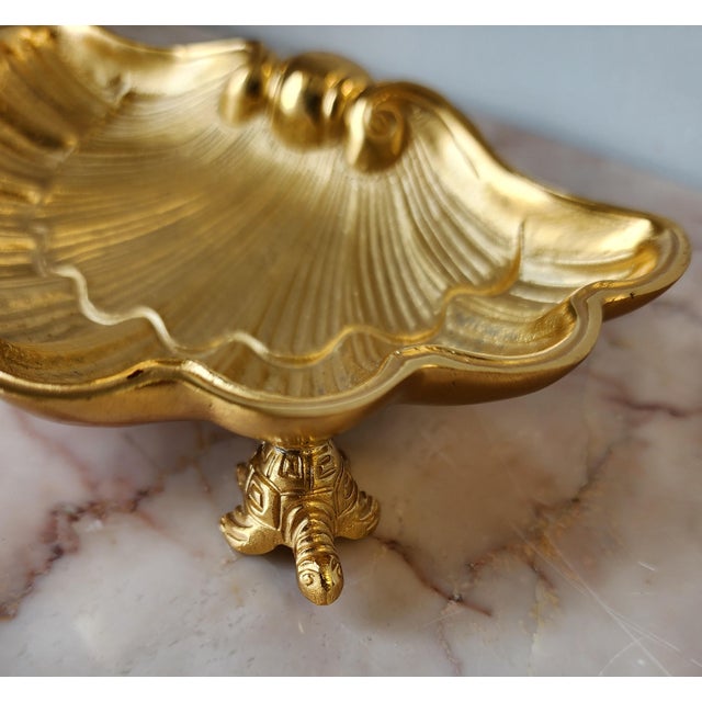 Late 20th Century Sherle Wagner Shell W/ Turtle Feet Gilded Soap/Trinket Dish For Sale - Image 5 of 15