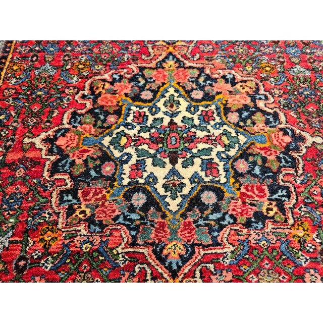 Vintage Persian Bidjar Rug, Hand-Knotted Wool, Geometric Medallion Pattern, Red & Navy, 3x4 For Sale - Image 12 of 16