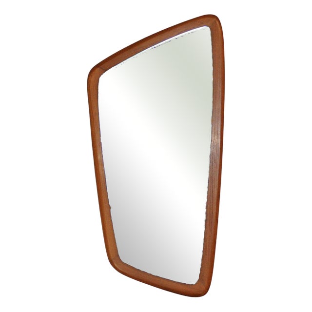 Vintage Teak Asymmetric Rectangular Wall Mirror, 1960s For Sale