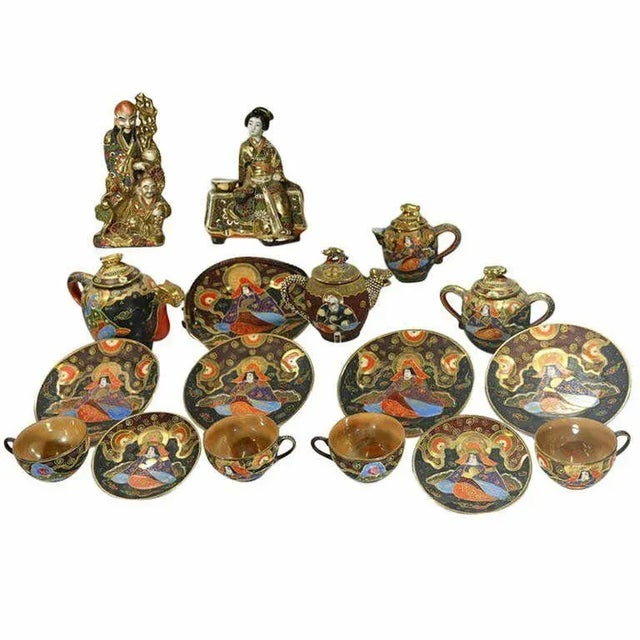 Vintage Japanese Satsuma Coffee Tea Service With Figures of Kannon and Geisha, 16 Piece Set For Sale - Image 10 of 10