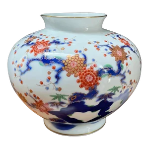 Vintage Japanese Fukagawa Seiji Arita White Porcelain Vase With Prunus Motif