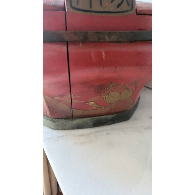 Antique Chinese Red Wooden Wedding Bridal Box For Sale - Image 13 of 13