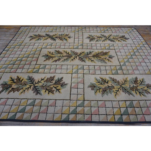 Textile 1930s Ivory Crean Floral Folk Art Antique American Hooked Rug 7'10'' X 10' Handknotted Wool Carpet For Sale - Image 7 of 12