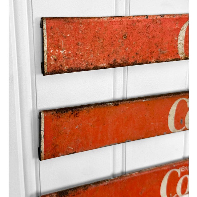 Vintage Coca-Cola "Enjoy Coke" Metal Advertising Trim Sign - Set of 4 For Sale - Image 10 of 11