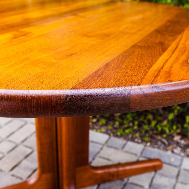 1980s Restored Danish Modern Solid Teak Pedestal Base Extension Dining Table For Sale - Image 9 of 15
