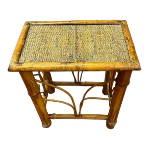 Mid 20th Century Chinoiserie Tortoise Shell Bamboo, Cane and Bentwood Side Drink Table/Plant Stand
