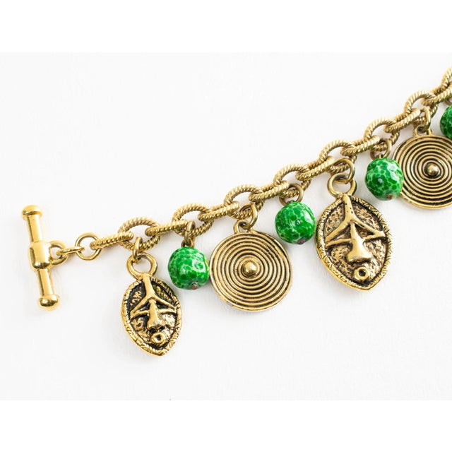 Contemporary Guy Laroche Tribal Inspired Link Bracelet with Ceramic Charms For Sale - Image 3 of 11