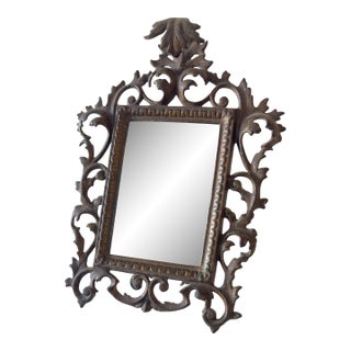 Antique Rococo Revival Bronzed Metal Easel-Back Tabletop Mirror For Sale