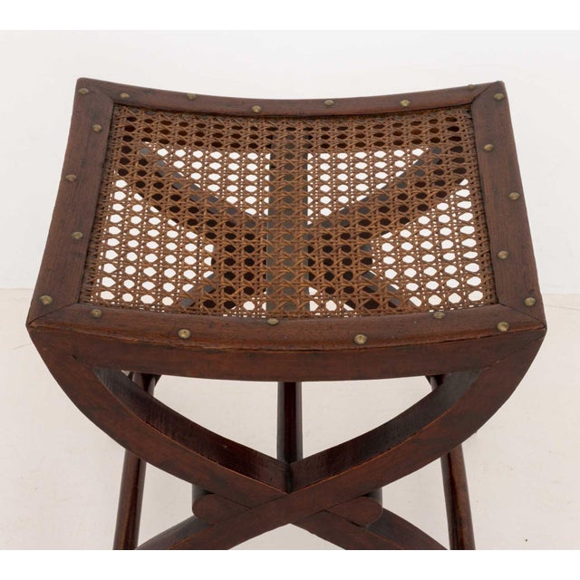 Arts and Crafts Cane-Paneled Mahogany Curule Bench For Sale - Image 4 of 7