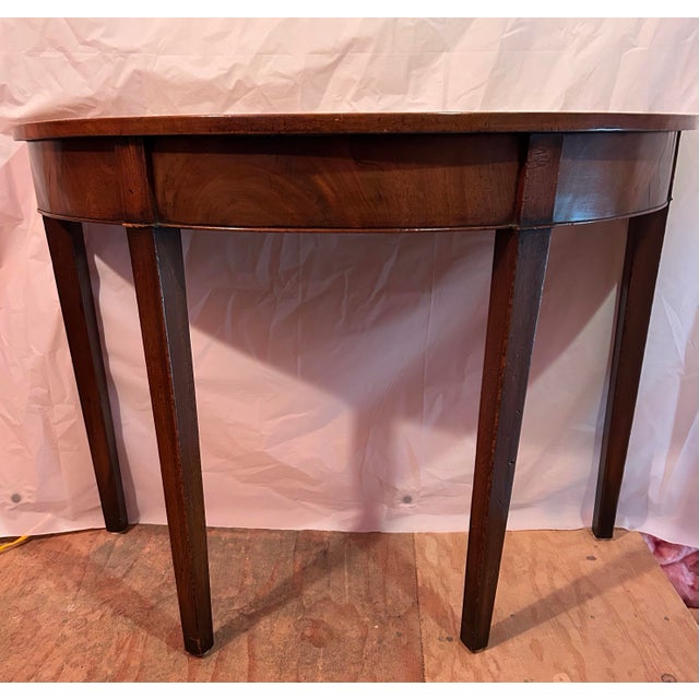 Mid 20th Century Pair of Federal-Style Demi-Lune Console Tables — Mahogany Veneer, Mid-20th Century For Sale - Image 5 of 6