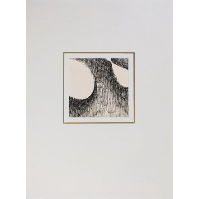 This striking black-and-white series is filled with texture and movement through the artist's use of parallel pen strokes...